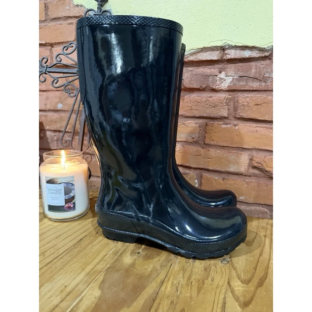 Crocs Women's 10 Gloss Black Slip On Waterproof Rubber Tall Boot Wellies Garden